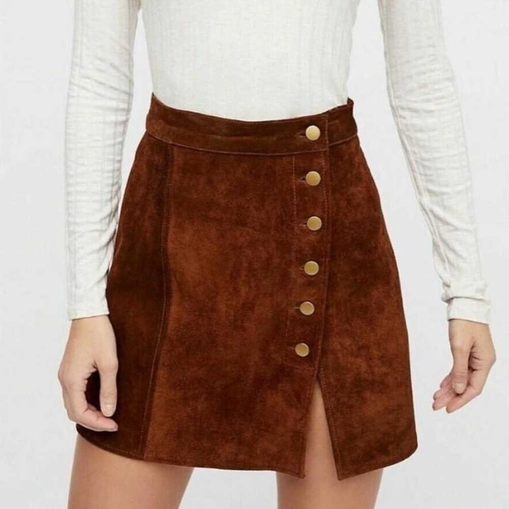 Free People genuine leather mini skirt (size M)